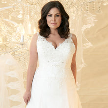 Load image into Gallery viewer, Sexy Plus Size Deep V Neck With Beading And Applique Lace Bridal Gown Has Sweep Train