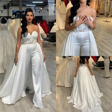 Load image into Gallery viewer, Wedding Jumpsuit/Pant Suits With Removable Skirt Long Train Applique Lace Bodice