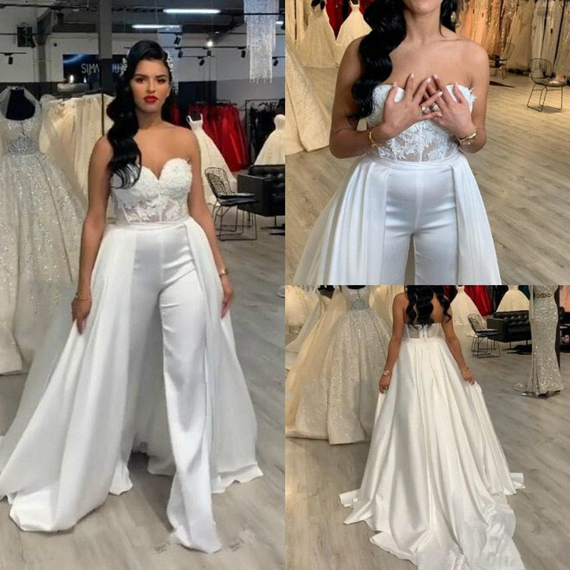 2020 Lace Appliqued Mother Of The Bride Jumpsuit With Detachable Wedding  Skirt Sweetheart Tulle Beach Wedding Dress For Boho Bridal Gowns From  Kerr_miranda, $131.16 | DHgate.Com