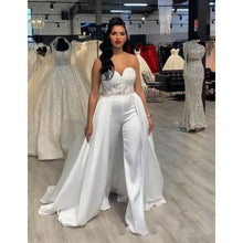 Load image into Gallery viewer, Wedding Jumpsuit/Pant Suits With Removable Skirt Long Train Applique Lace Bodice