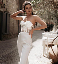 Load image into Gallery viewer, Jumpsuit Wedding Dress with Detachable Train Sweetheart Satin Lace Appliques - A Thrifty Bride Shop