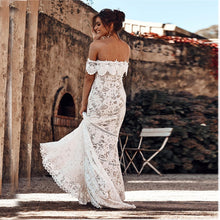 Load image into Gallery viewer, The Sales Rack-Sexy Lace Boat Neck Off Shoulder Boho Mermaid Bridal Dress With Sweep Train Pretty Beach Bride Dress