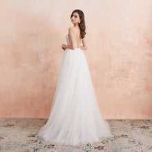 Load image into Gallery viewer, The-Sales Rack Sexy High Split Beaded Low Cut A Line Backless Bridal Gown