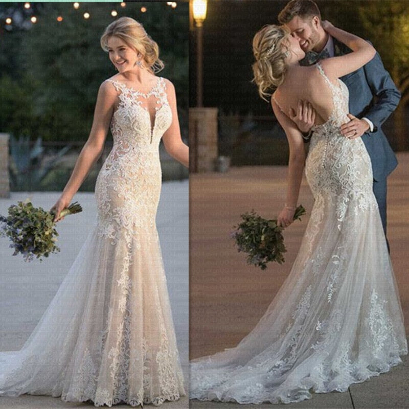 Illusion Opening with Lace Appliques Mermaid Wedding Dress Is Sure To Melt Hearts