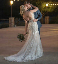 Load image into Gallery viewer, Illusion Opening with Lace Appliques Mermaid Wedding Dress Is Sure To Melt Hearts