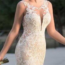 Load image into Gallery viewer, Illusion Opening with Lace Appliques Mermaid Wedding Dress Is Sure To Melt Hearts