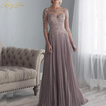 Load image into Gallery viewer, Stunning Pleated Chiffon And Lace Applique A Line 1/2 Sleeves Mother Of The Bride/Groom Dress