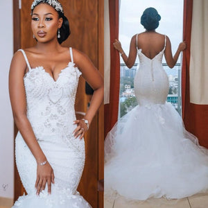 Stunning Mermaid Wedding Dress Featuring Sexy Open Back And Beaded Lace Handmade Bridal Gown Also in Plus Size