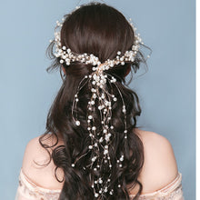 Load image into Gallery viewer, Beautiful Handmade Crystal And Pearls Long Tiara Headband Accessory