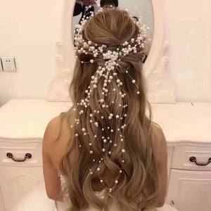 Beautiful Handmade Crystal And Pearls Long Tiara Headband Accessory