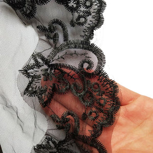 One-Layer  Black Veil Embroidery Floral Lace Trim Bridal Hair Accessories