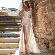 Load image into Gallery viewer, Stunning Beach Wedding Dress Bohemian Inspired Elegant Lace Appliques And Sexy Side Slit