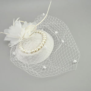 Vintage Birdcage Net Bridal Hats With Feather Pearl  Fascinator With Face Veil Accessory