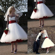 Load image into Gallery viewer, Rock And Roll Gothic Bridal Dress With Red Sash A Line Knee Length Tulle Skirt