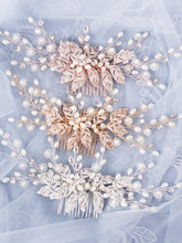 Load image into Gallery viewer, Trendy Leaf Pearl Rose Gold Bridal Hair Comb Headpiece Accessory