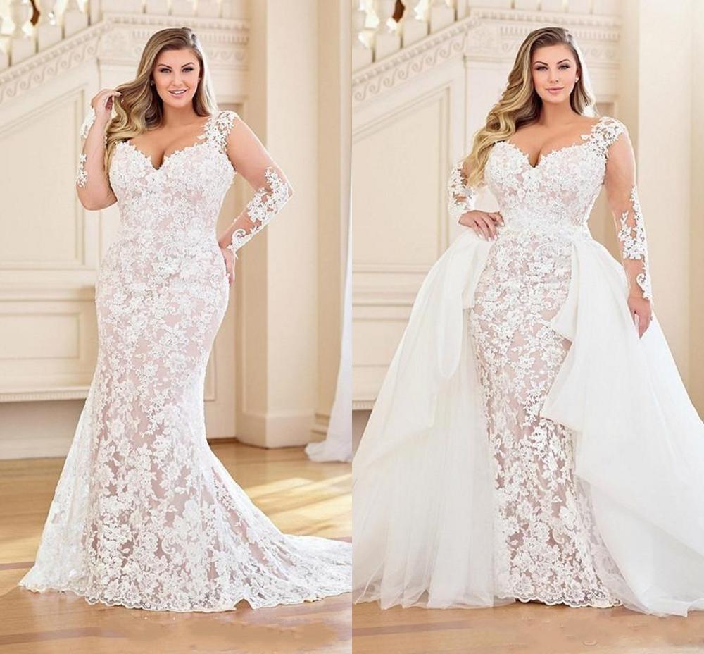 Style KATELL Maggie Sottero Plus Size 20 Wedding Off The Shoulder Lace Nude Mermaid  Dress on Queenly