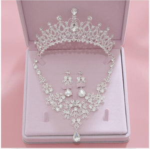 High Quality Fashion Crystal Bridal Jewelry Set Features Tiara Crown Earrings And Necklace Accessory
