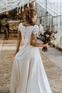 A-line Bohemian Two Piece Lace Crop Top Wedding Dress Light And Fun