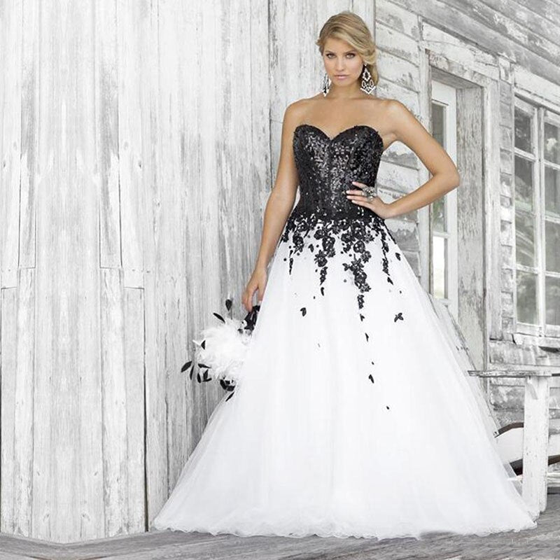 Goth/Alternative Bridal Dress Features Sweetheart Lace Applique Sequined Bodice And Stunning Full Tulle Skirt