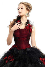 Load image into Gallery viewer, Gothic Sweetheart Red and Black Victorian Ball Gown Bridal Gown With Ruffled Skirt And Detachable Straps