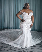 Load image into Gallery viewer, Stunning Plus Size Embellished In Crystal Mermaid Wedding Dress With Long Train Custom Made