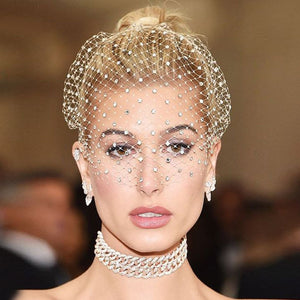 Bling Diamante Hair Hoop Headband Veil Rhinestone Crystals Birdcage Veil