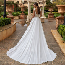 Load image into Gallery viewer, Elegant Flowing Double V-Neck Beach Wedding Dress Beaded Made With Chiffon Bride Features Sweep