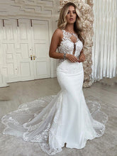 Load image into Gallery viewer, Sexy Mermaid Wedding Dress Scoop Neck And Lace Appliques Featuring Open Back C