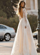 Load image into Gallery viewer, Sexy And Sophisticated Wedding Dress Features Deep V Neck Backless And 3D Floral Lace Appliques