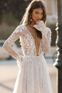 Sexy And Sophisticated Wedding Dress Features Deep V Neck Backless And 3D Floral Lace Appliques