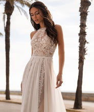 Load image into Gallery viewer, Bohemian Lace And Chiffon Sleeveless  Backless Halter Top Sweep Train Wedding Dress