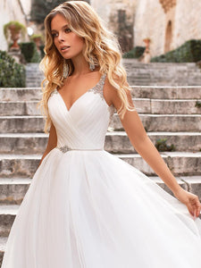The Sales Rack-Luxury Bride Dress With Beading And Tulle A-line V-neck
