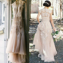 Load image into Gallery viewer, Boho Blush Pink Country Wedding Dress Features Beautiful Appliques In Lace
