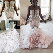 Load image into Gallery viewer, Crystal Mermaid Wedding Dress available in Plus Sizes Features Sweetheart Lace-up Corset