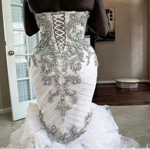Crystal Mermaid Wedding Dress available in Plus Sizes Features Sweetheart Lace-up Corset