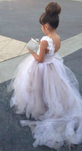 Load image into Gallery viewer, Flower Girl Dress With Little Petals On Bodice And Tutu Skirt With Train Tulle Couture Inspired - A Thrifty Bride Shop