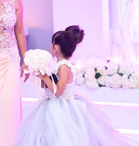 Flower Girl Dress With Little Petals On Bodice And Tutu Skirt With Train Tulle Couture Inspired - A Thrifty Bride Shop