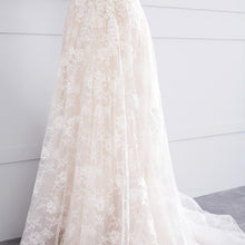 Load image into Gallery viewer, Fabulous A-Line Champagne Wedding Dress Features Court Train  Appliques Lace And Beading