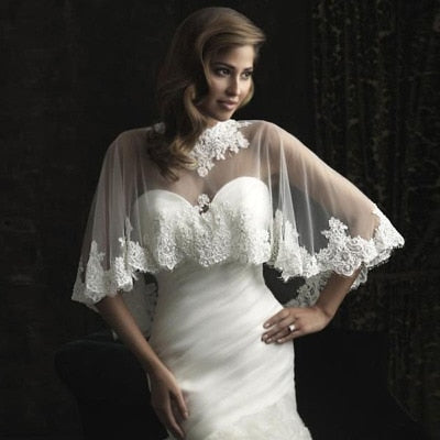 Ivory Bridal Accessory Dress Wrap High Neck With Appliques Lace Bolero - A Thrifty Bride Shop