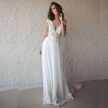 Load image into Gallery viewer, The Sales Rack-Sexy Bridal Dress Boho Style Backless With 3D Appliques Lace V Neck And Court Train