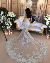 Load image into Gallery viewer, Luxury High Neck Long Train Beaded Mermaid  Wedding/Pageant/Prom Dress Free Shipping - A Thrifty Bride Shop