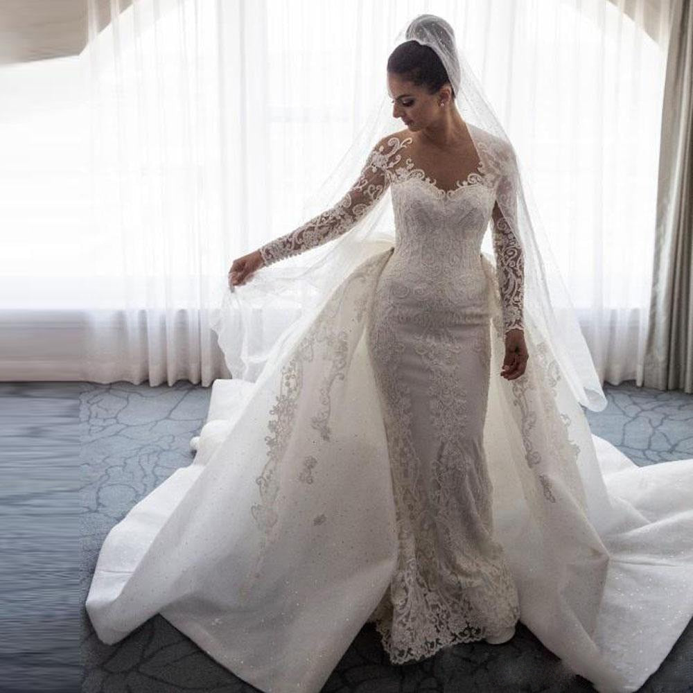 Long Sleeve Mermaid Detachable Tail And Applique Wedding Dress Free Shipping - A Thrifty Bride Shop