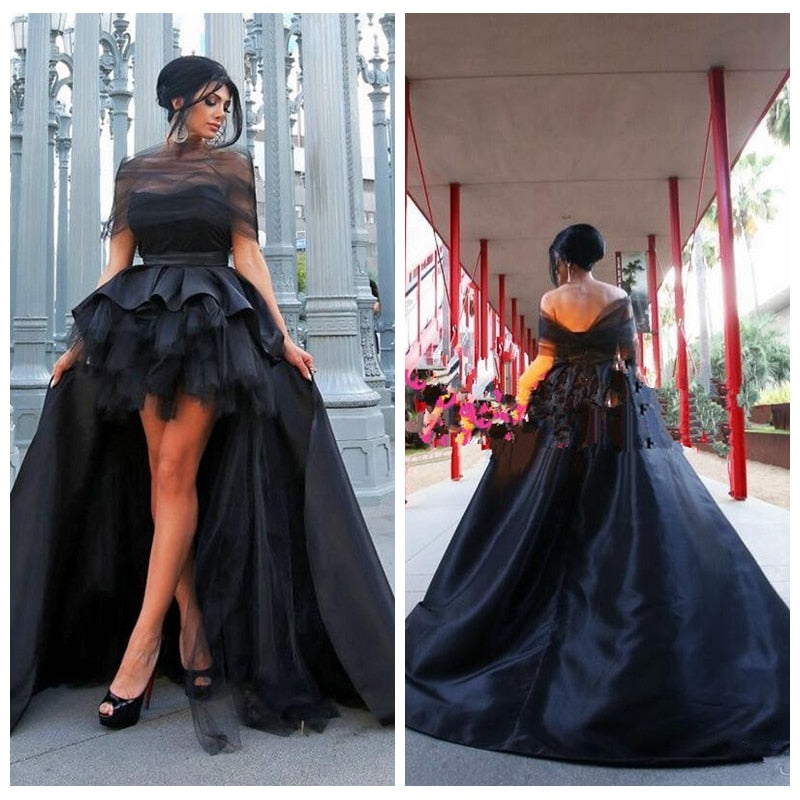 Gothic Sheer Black Prom/Bridal Hi-Lo Tailor Made Sweep Train Maxi Gown Free Shipping - A Thrifty Bride Shop