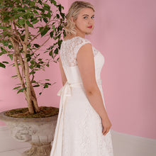 Load image into Gallery viewer, Beautiful  Bridal Dress Plus Size with Cap Sleeves and Beaded Sash Free Shipping - A Thrifty Bride Shop