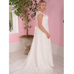 Beautiful  Bridal Dress Plus Size with Cap Sleeves and Beaded Sash Free Shipping - A Thrifty Bride Shop