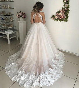 V-Neck Tulle with Appliques A Line Boho Bride/Wedding Dress Vestido De Novia Free Shipping - A Thrifty Bride Shop