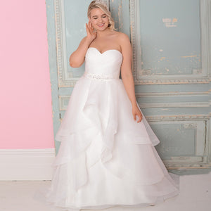 Plus Size Organza Bridal Dress Sweetheart Sleeveless Beading And Ruffles Create A Slimming Illusion Free Shipping - A Thrifty Bride Shop