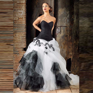 Black Gothic Ball Gown With Sweetheart Pleats And Puffy Vintage Inspired Skirt Free Shipping - A Thrifty Bride Shop
