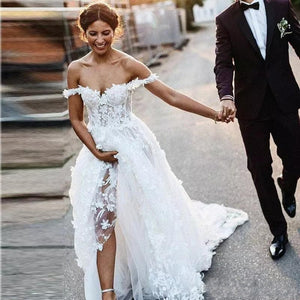 Sexy Lace Wedding Dress Off  The Shoulder And See Through With Full Skirt Free Shipping - A Thrifty Bride Shop