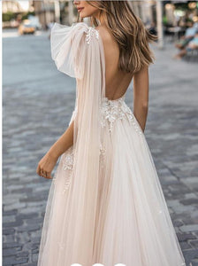 Beach Wedding Dress A Line Sleeveless Sexy Tulle Skirt - A Thrifty Bride Shop
